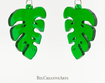 Monstera Green Leaf Earrings