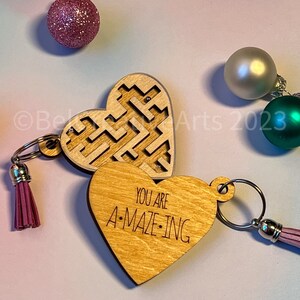 Valentine&#39;s Day gift, heart shaped keychain, wooden maze, maze puzzle, fidget toy, made in USA