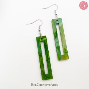 Green earrings, geometric earrings, acrylic earrings, dangle earrings, drop earrings, handmade earrings, birthday gifts for her