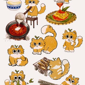 Herbst Wärme Kochen Katze Aquarell Illustration Dekoration (Bestand)