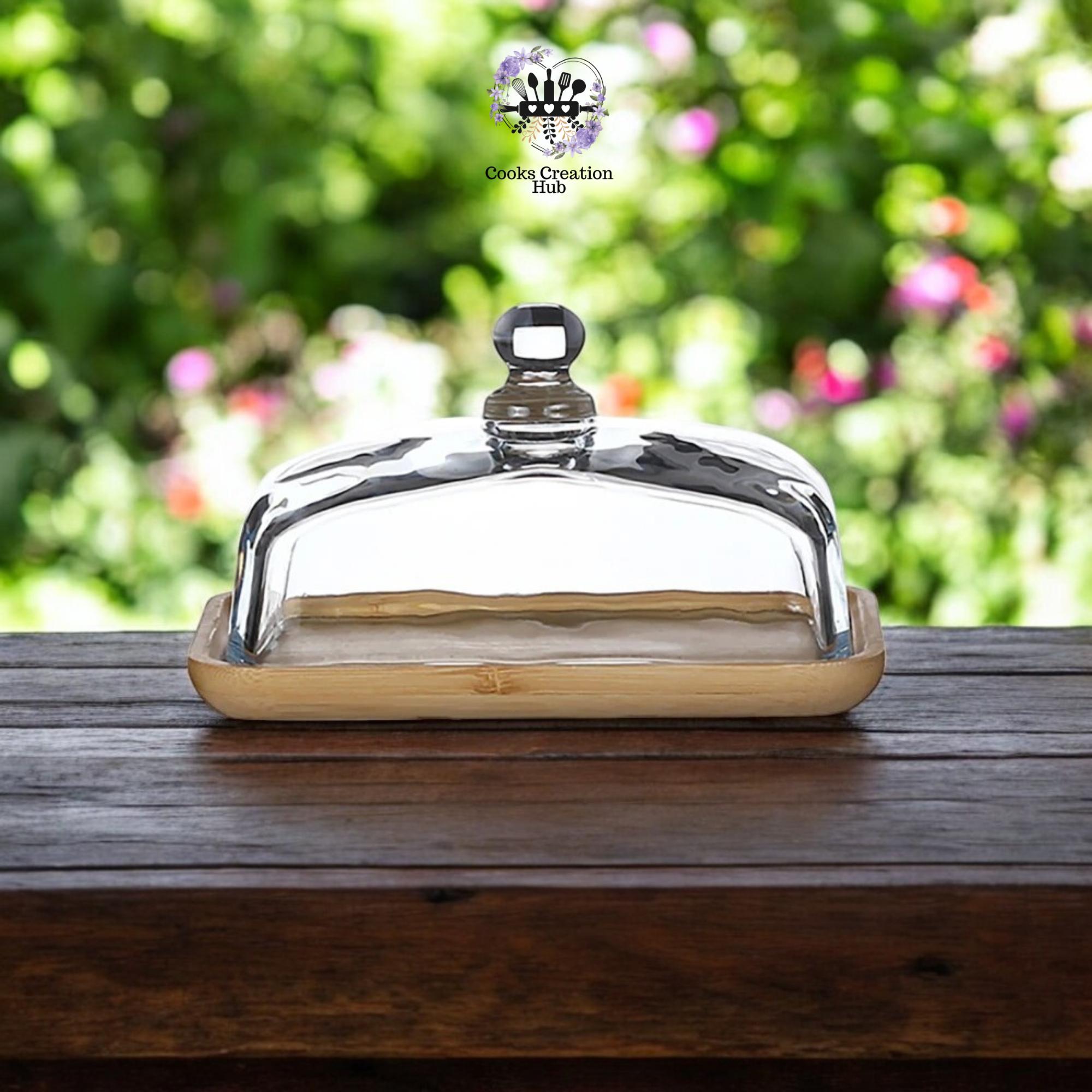 Houten botervloot met glazen deksel - Acaciahouten botervloot met heldere koepel, Klassiek vintage bruidstaart dienblad, Multifunctioneel snack display bord, Houten constructie voor serveren en bakken Houten botervloot met glazen deksel - Acaciahouten botervloot met heldere koepel, Klassiek vintage bruidstaart dienblad, Multifunctioneel snack display bord, Houten constructie voor serveren en bakken