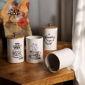 3-Piece Pantry Jars, Kitchen Box, Set Tin Containers, With Bamboo Lid,  Coffee-Sugar-Tea Box, Tea-Coffee-Sugar Set