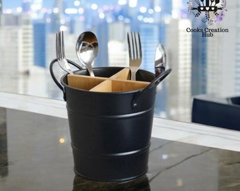 Organizer na sztućce z bambusa: stojak na przybory kuchenne