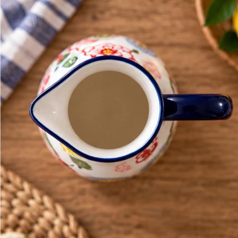 Colorful Floral Ceramic Milk Pitcher, 300ml Small Cream Jug, Hand ...