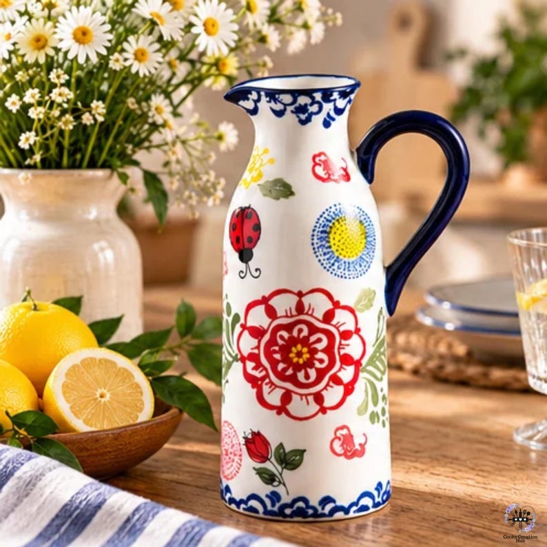 Colorful Floral Ceramic Milk Pitcher, 300ml Small Cream Jug, Hand ...