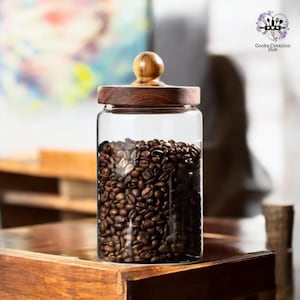 Food Storage Canister, Airtight Glass Jar With Wood Lid, Spice-Coffee Bean Jars, Kitchen Organizer, Snacks Canister, Nuts-Fruit Storage Jar