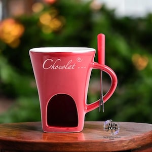 Chocolate Fondue Mugs, Ceramic Chocolate Fondue Coffee Cup With Forks, Butter Warmer Heating Tea Light Melting Pot, Melting Chocolate Fondue Simmer
