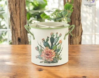 Escurridor de cubiertos retro con diseño de cactus y flores