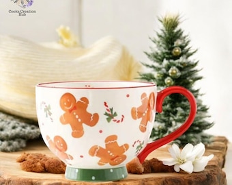 Gingerbread Christmas Ceramic Teacup: Holiday Coffee Mug