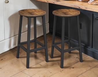 Set of 2 Bar Stools | Industrial Style for Farmhouse Kitchen and Bistros