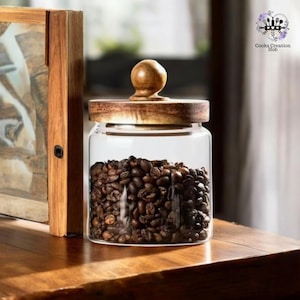 Food Storage Canister, Airtight Glass Jar With Wood Lid, Spice-Coffee Bean Jars, Kitchen Organizer, Snacks Canister, Nuts-Fruit Storage Jar
