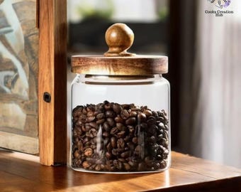 Food Storage Canister, Airtight Glass Jar With Wood Lid, Spice-Coffee Bean Jars, Kitchen Organizer, Snacks Canister, Nuts-Fruit Storage Jar