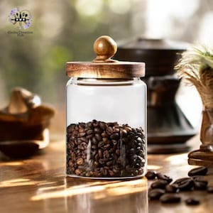 Food Storage Canister, Airtight Glass Jar With Wood Lid, Spice-Coffee Bean Jars, Kitchen Organizer, Snacks Canister, Nuts-Fruit Storage Jar