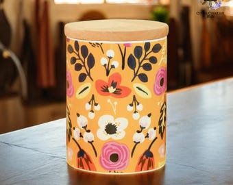 Floral Ceramic Food Storage Jar: Airtight Bamboo Lid Container