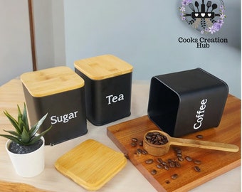 Spice Containers: Tin Canister Set with Bamboo Lid