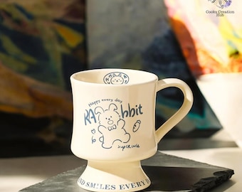 Painted Rabbit Ceramic Coffee Mug: Creative Breakfast Cup