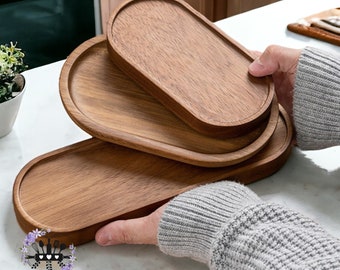Japanese Wood Round Coffee Tray, Wooden Tableware Dish, Wood Oval Food Serving Tray, Food Dish For Kitchen