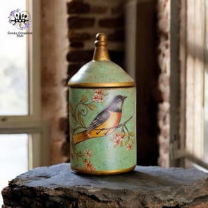Ceramic Jar With Lid And Bird Painterd, Coffee Bean Storage Organizer, Green Food Organizer, Creative Spice Storage Buckets, Farm Cook Can
