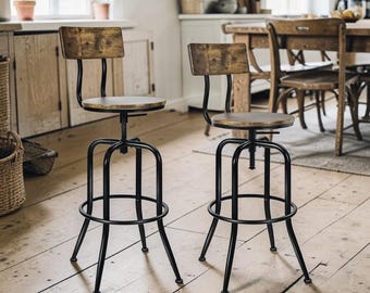 Adjustable Swivel Bar Stools Set of 2 Removable Backrest Industrial Home Bistro Dining