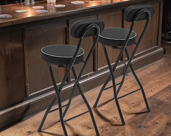 Black Bar Stool with Backrest, Padded Counter Chair, Modern Industrial Kitchen Stool