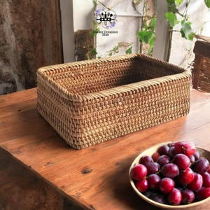 Cesto portaoggetti per pane, frutta, colazione, cesto portaoggetti intrecciato, vassoio rettangolare portaoggetti in rattan, cesto in vimini, cestino da picnic, vassoio rettangolare