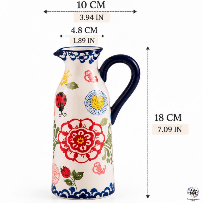 Colorful Floral Ceramic Milk Pitcher, 300ml Small Cream Jug, Hand ...