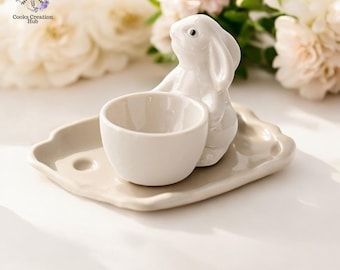 Creative Ceramic Egg Tray, Bunny Haped Egg Holder Tableware, Kitchen Accessories, Easter Bunny Party Supplies, Artistic Egg Holder Dish