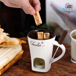 Ceramic Chocolate Fondue Mug, Mini Hot Cup With Fork, Christmas Gift