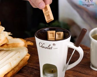 Tasse à Fondue En Céramique – Kit Avec 2 Fourchettes – Pour Chocolat, Fromage, Bouillon – 300 Ml, Micro-ondable – Idéal Apéro, Soirée - 9