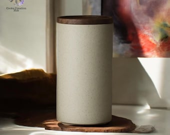 Ceramic Canister with Wood Lid: Kitchen Food Storage Organizer