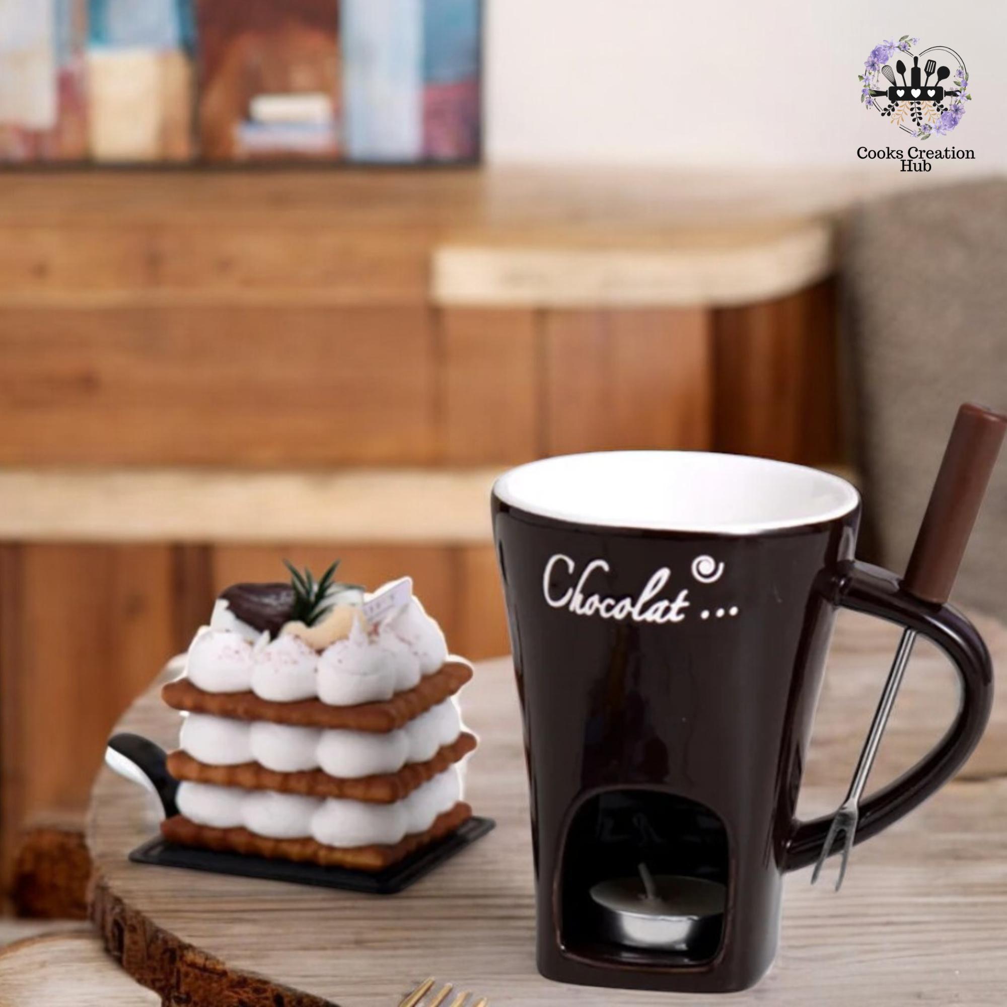 Fondue Cup Set - Chocolate Fondue Mug With Fok And Candle Mini Simmer%2f15231111834
