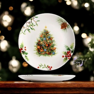 1 Pcs 9 Inch Christmas Tree Ceramic Creative Round Dish, Party Dinner Plate, Best Secret Santa Gift, Christmas Serving Dish, Dessert Dish