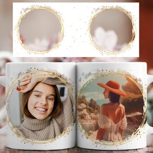 2 Photo Mug Sublimation Design Picture Mug Template Png Photo Collage Mug Wrap 11Oz / 15 Oz Custom Photo Mug Png For Cricut Mug Press