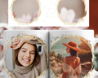 2 Photo Mug Sublimation Design Picture Mug Template Png Photo Collage Mug Wrap 11Oz / 15 Oz Custom Photo Mug Png For Cricut Mug Press