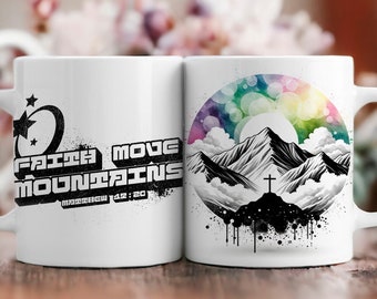 Christian Mug Wrap Faith Move Mountains Png For Sublimation Jesus Mug Templates 11Oz-15Oz Bible Verse Coffee Mug Sublimation Templates