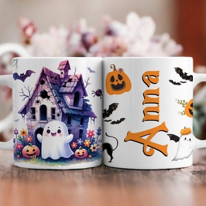Halloween Mug Wrap Add Your Name Cute Ghost Halloween Mug Design For Sublimation 11/15 Oz Mug Png Custom Mug Template Bougie Ghost Mug Wrap