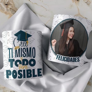 Tazza con foto personalizzata "Laurea" in SPAGNOLO, modelli di tazze motivazionali per stampa a sublimazione, file PNG da 11 e 15 once, 2025 disegni