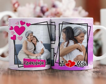 Taza con collage de fotos de abuela, taza con foto personalizada de sublimación de abuela, PNG, 11 oz/15 oz, para Cricut Mugpress, plantilla de taza para sublimación