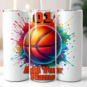 Basketball Tumbler Wrap 20 oz Skinny Tumbler Sublimation Design Straight & Tapered  Custom Name Tumbler Design Name PNG Tumbler Wrap