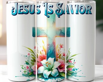 Jesus 20oz Skinny Tumbler Sublimation Bible Verse Tumbler Wrap Jesus Is Savior PNG Sublimation Wrap Jesus Tumbler Wrap Easy Sublimation