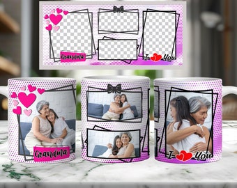 Taza con collage de fotos de abuela, taza con foto personalizada de sublimación de abuela, PNG, 11 oz/15 oz, para Cricut Mugpress, plantilla de taza para sublimación