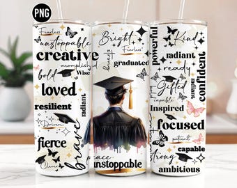 Boy Graduation Positive Affirmations Tumbler Wraps 20 Oz Skinny Tumbler Wrapss  Straight/Tapered Skinny Tumbler Sublimation Designs