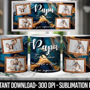 Español - Elegante Taza de Papá PNG para Sublimación Papá Eres Mi Héroe Taza Día del Padre Sublimación PNG Descarga Instantánea Png