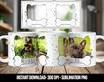 Dog Photo Mug Wrap Png Photo Mug Collage Sublimation Template Mug Wrap Put Your Own Photo Mug Template 11Oz / 15 Oz For Cricut Mug press