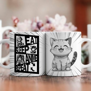 Anime Mug Design-Vorlage für Sublimation 11Oz-15Oz Cute Mug Wraps Kawaii Png für Cricut Mug Press Einfache Sublimationsvorlagen