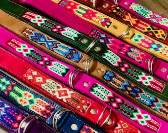 Leder mit mexikanischen Webmuster - Hundehalsband - XL & L