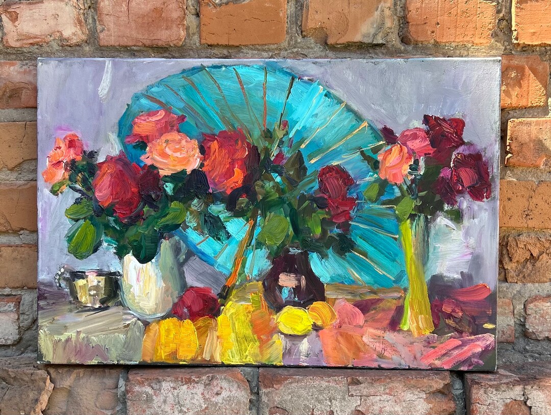 Rose Mix Still Life With Umbrella, Red Roses 