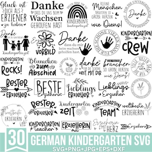 Paquete de svg de jardín de infantes alemán, svg de despedida de jardín de infantes, svg de Erzieherin, svg de maestro, svg de educador, svg de escuela, svg de niños lindos, silueta