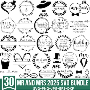 Sr. y Sra. 2025 Svg, Esposo y Esposa 2025 Svg, Letreros de Boda Svg, Matrimonio Svg, Novia y Novio Svg, Aniversario Svg, Archivo de Corte Cricut, Silueta