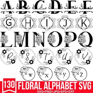 Bloemen alfabet Svg, hoofdstad alfabet Svg, bloemenkrans Svg, eerste monogram Svg, bloemen letter Svg, gesplitste monogram svg, knippen voor Cricut,